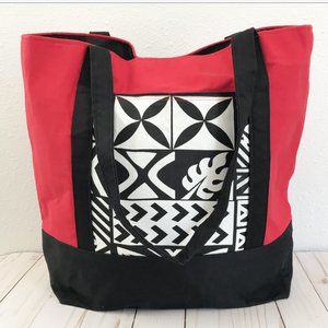 Handmade Red Black White Polynesian Tote Bag